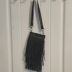 Black Crossbody Bag with Fringe Tassels (D-18)
